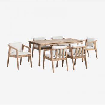 Ensemble de mobilier de jardin Kaela : table 180x90 cm et 6 chaises en acacia