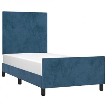 Lit avec tête de lit bleu foncé 90x190 cm en velours