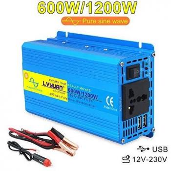 Cantonape 12V-AC 600W Automotive Inverter – Universal Socket + 2 USB Ports