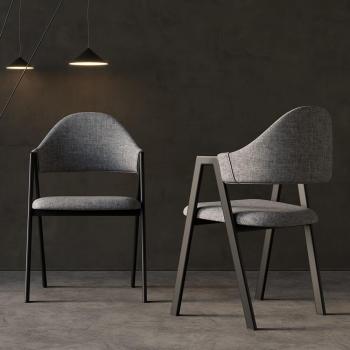 Set of 2 Upholstered Gray Linen Dining Chairs with Modern Design