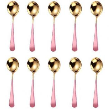 Gold-Plated Round Spoons for Coffee and Tea