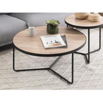 Tables Basses Beliani (Effet Bois) – Métal Noir – Salon Moderne