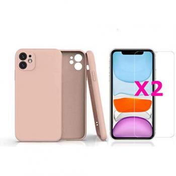 Protection silicone rose iPhone 11 : objectif, appareil photo, écran