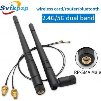 Antena RP-SMA Macho 8dBi Doble Banda 2.4G 5G con Cable de 20cm U.FL a SMA