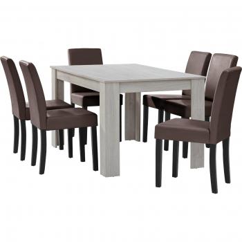 Bruin Keramische Eettafel Set 6 Stoelen – 140x90