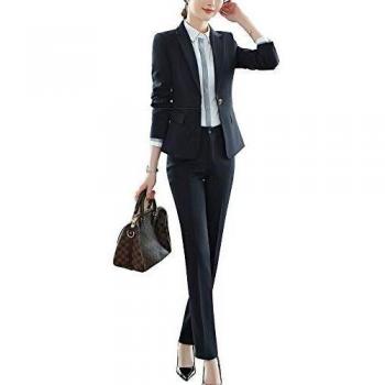 Blazer Femme en Tailleur 2 pièces formel veste et pantalon ensemble gris 2 s