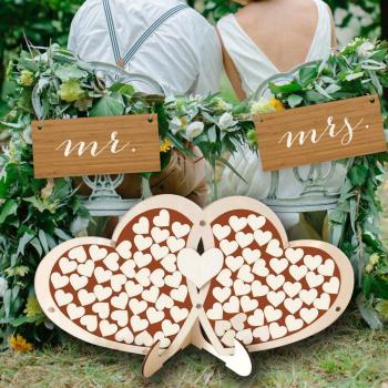 Double Heart Signature Guest Book with Wood Hearts