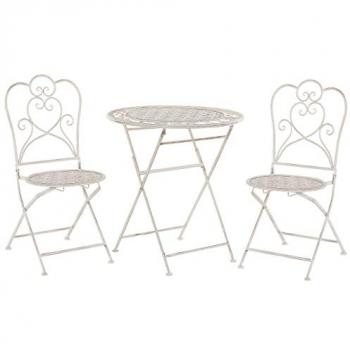 Set Bistrot Chic Francese Beige con Tavolo e 2 Sedie in Metallo Trieste
