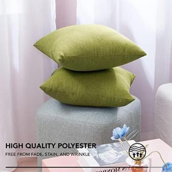 Housses de coussins vert effet lin 40x40 cm – pack de 4 avec fermeture à glissière invisible