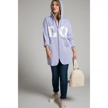 Giacca lunga in felpa con cappuccio LOVE, tasca a marsupio, Donna, Blu, Taglia 52/54, Cotone/Poliestere