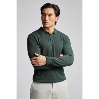 Limehaus Cotton Long Sleeve Polo in Green