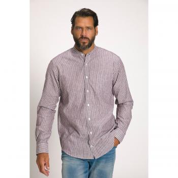 Camicia uomo in misto lino a righe colletto coreano maniche lunghe viola XL, JP1880