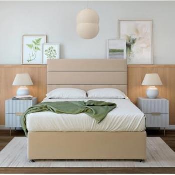 Bedmaster Luxe Velvet Bed Base & Lined Headboard, Natural Finish