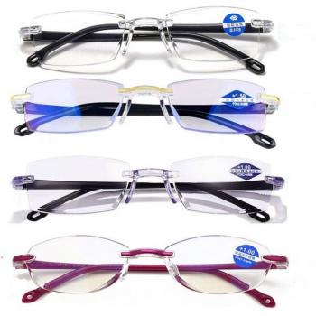 Lunettes anti-lumière bleue, bifocales, sans monture, coupe diamant, pour presbytie, noires +200, 4 paires