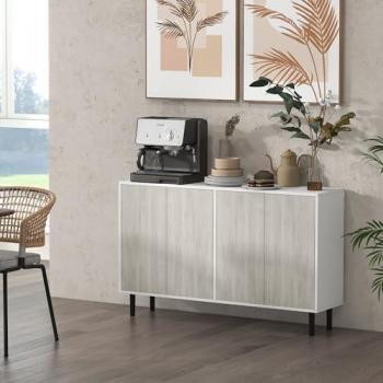 Homcom Sideboard Storage Cabinet for Living Room, Gray, Adjustable Shelves