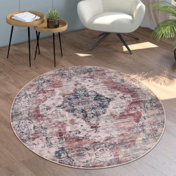 Paco Home Rot‑Vintage Teppich, 160 cm, rund, flaches Gewebe, Orientalisches Muster