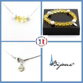 Néon Mineral – Ensemble Bracelet/Collier Perles 8 mm Citrine & Howlite
