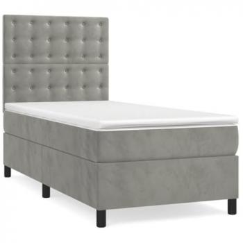VidaXL Boxspringbett mit Matratze LED Hellgrau 90x190 cm Samt