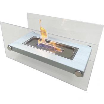 Biochimenea de sobremesa Purline ONIROS W en elegante metal blanco con vidrio templado