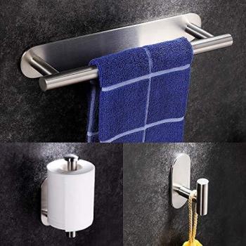 Self-Adhesive Bathroom Hardware Trio – Stainless Steel