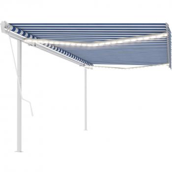 5x3m Blue and White Motorized Awning with LED and Wind Sensor
