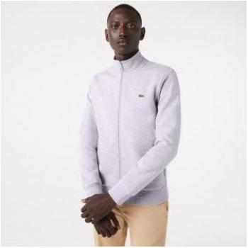 Lacoste Herren Fleece-Sweatshirt Regular Fit hellgrau mit durchgehendem Reißverschluss