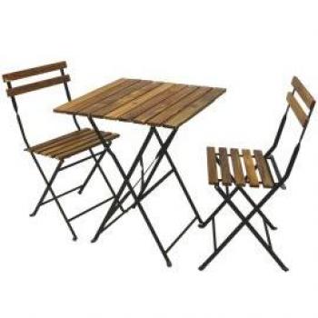 Set tavolino con 2 sedie in acciaio e legno da balcone giardino Bistrot Woody