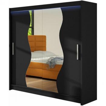 Armadio Closico 126: stile nero, dimensioni 215x180x58 cm, porta scorrevole, LED integrato