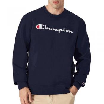 Sudadera Champion Big Logo azul oscuro para hombre, tipo crewneck, de manga larga, con logo en color blanco y tejido de forro polar