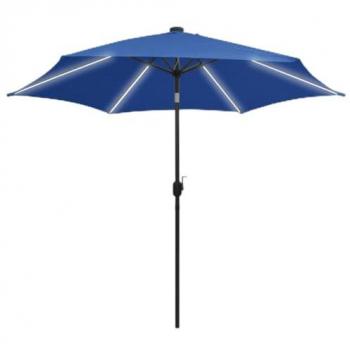 Parasol Avec LED Et Mât En Aluminium 300 Cm Bleu Azuré Helloshop26 02_0008084
