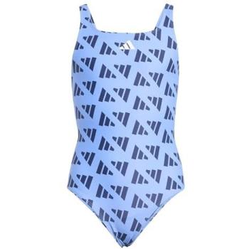 Girls' Adidas V‑Back Graphic One‑Piece Swimmer – Dark Blue