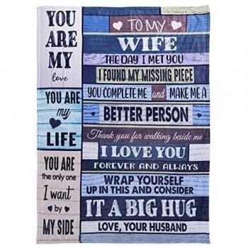 Blanket for Wife, I Love You Letter Printed Flannel Soft Warm Blanket
