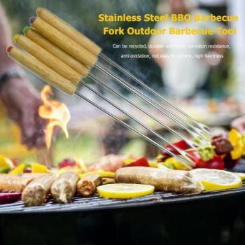 Tenedores de madera para barbacoa con soporte inoxidable