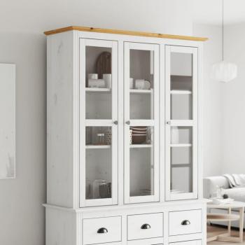 VidaXL BODO White/Brown Solid Pine Cabinet with Glass Doors