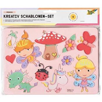 Kreativ-Schablonen PRINCESS 6-teilig mit Ausmalvorlagen