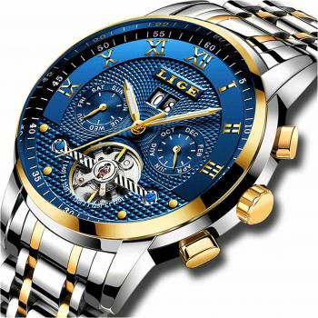 Men’s LIGE Automatic Mechanical Watch – Stainless Steel, Waterproof