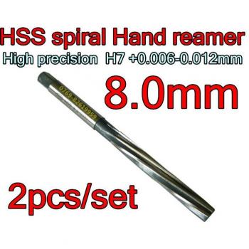 HSS Spiral Hand Reamer 8.0mm Precision H7 Set of 2 with Tolerance 0.006-0.012mm