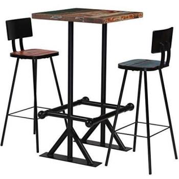 VidaXL Bar Set 3 Piece Solid Reclaimed Wood Multicolor