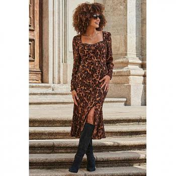 Sosandar Braunes Midi-Kleid mit Leopardenmuster und Stufen