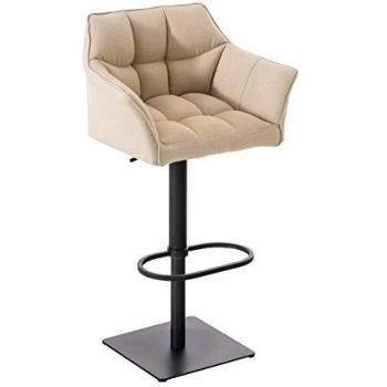 Tabouret de bar Damaso en tissu crème, cadre noir, avec dossier
