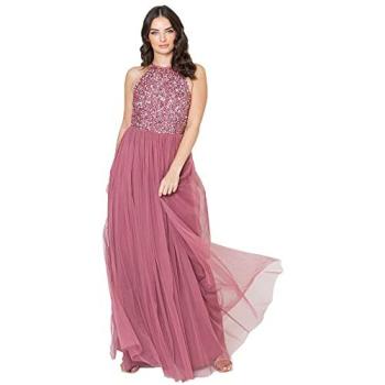 Rosy Radiance Embellished Halter Maxi – Women’s Size 24