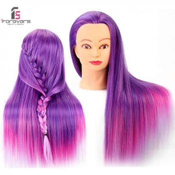 Muñeca de formación en peluquería 24 cabello colorido rosa púrpura + abrazadera de regalo
