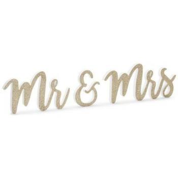 Mr et Mrs en bois or scintillant 50 x 10 cm