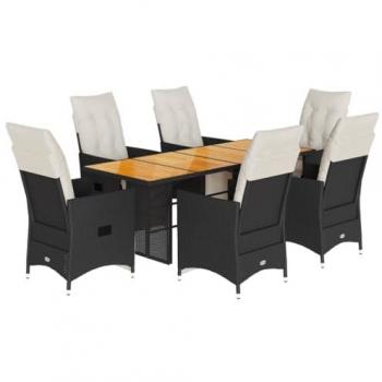 VidaXL 7‑Piece Black Rattan Garden Set with Seat Covers
