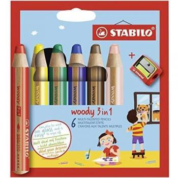 Etui de 6 crayons de couleur Stabilo Woody 3 en 1 avec taille-crayon