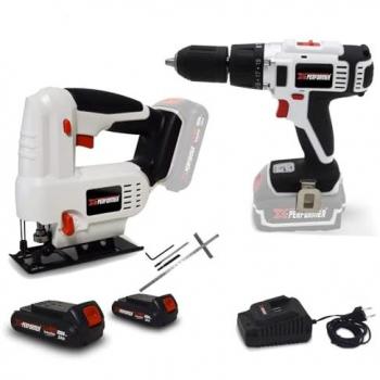 Bois‑Acier Kit 20V X-Performer : perceuse visseuse percussion XP2CID20LI + scie sauteuse XPJS20LI, 2 bat. 2 Ah