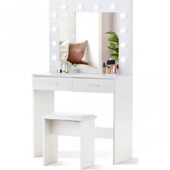 CLIPOP Contemporary Vanity Table, Two Large Drawers & Color‑Changing LEDs