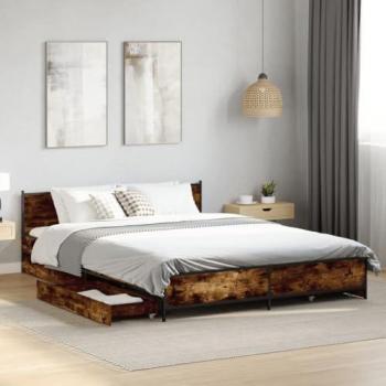Vidaxl: Bed Frame without Mattress in Smoked Oak Color with Storage Drawers (140x200 cm)