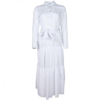 Alpha Studio White Ruffle Shirt Dress