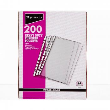 Ryman A4 Clear Filing Pockets 80 Micron 200 Count
